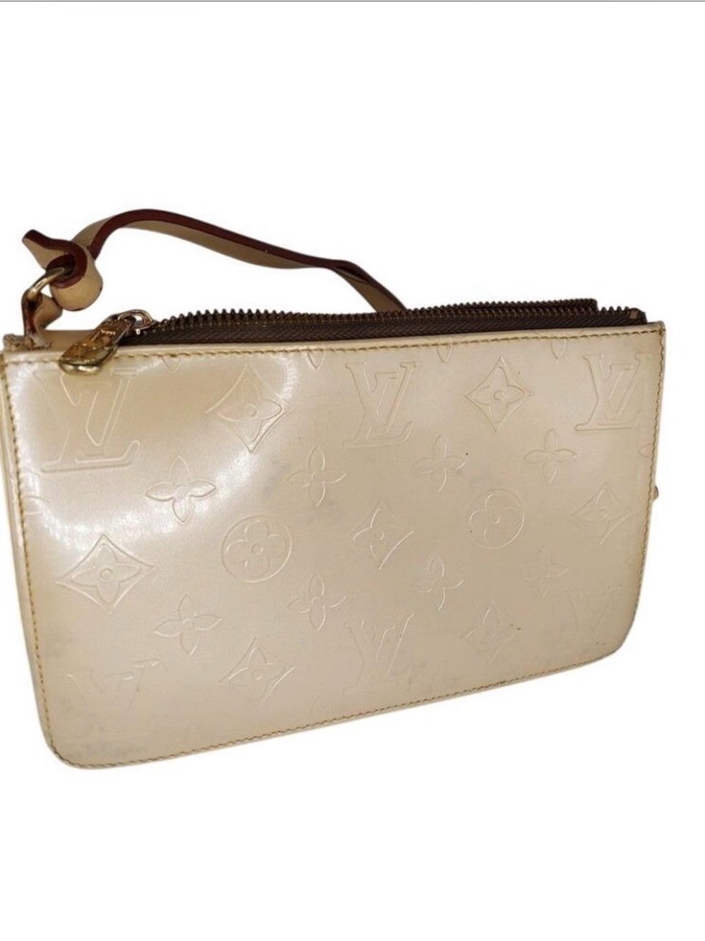 Louis Vuitton Cream Vernis Monogram Wristlet Pouch